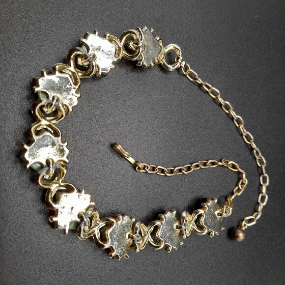 Vintage Dark Green Moonglow Choker Necklace, Gold Tone, 1950s Jewelry - Picture 6 of 11